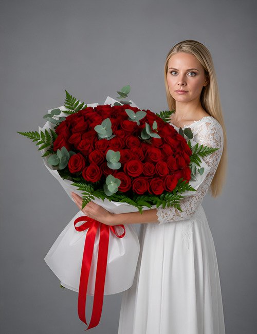 Large bouquet of 100 red roses