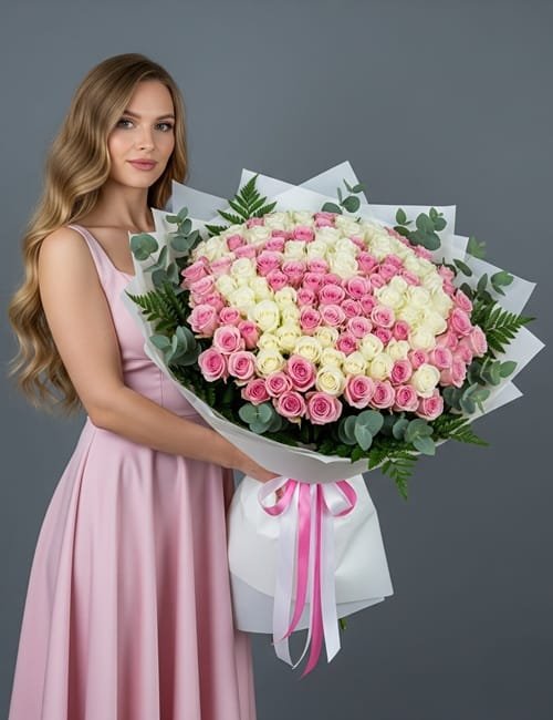 The Duo pink and white rose bouquet