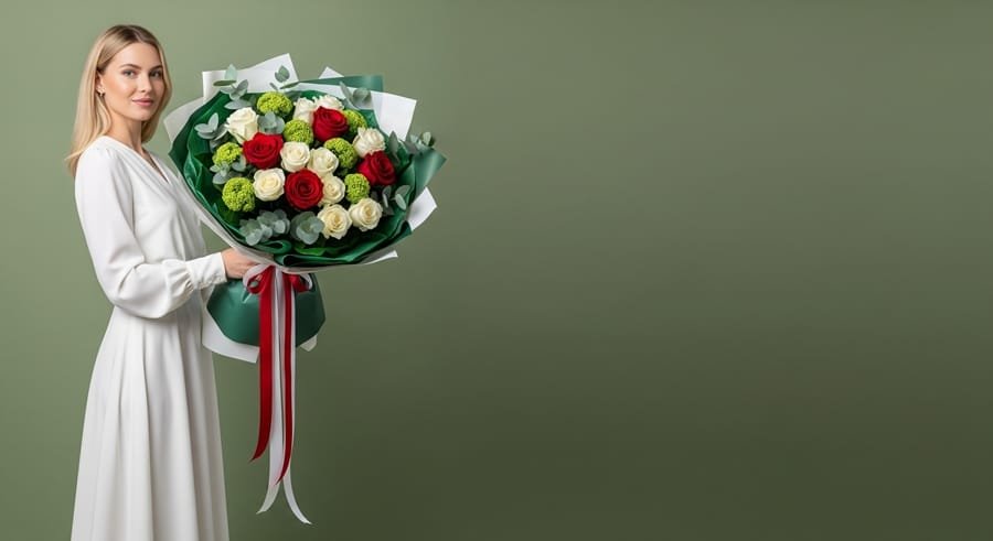 Fresh red and white roses sourced by the best florist in London UK.