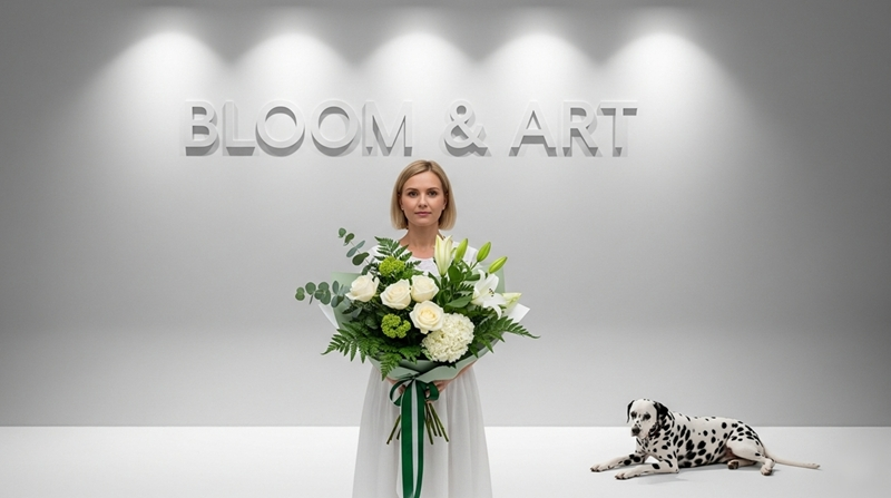 Elegant, modern floral display featuring white and green blooms, showcasing the artistic quality and precision of flower delivery London by Bloom & Art